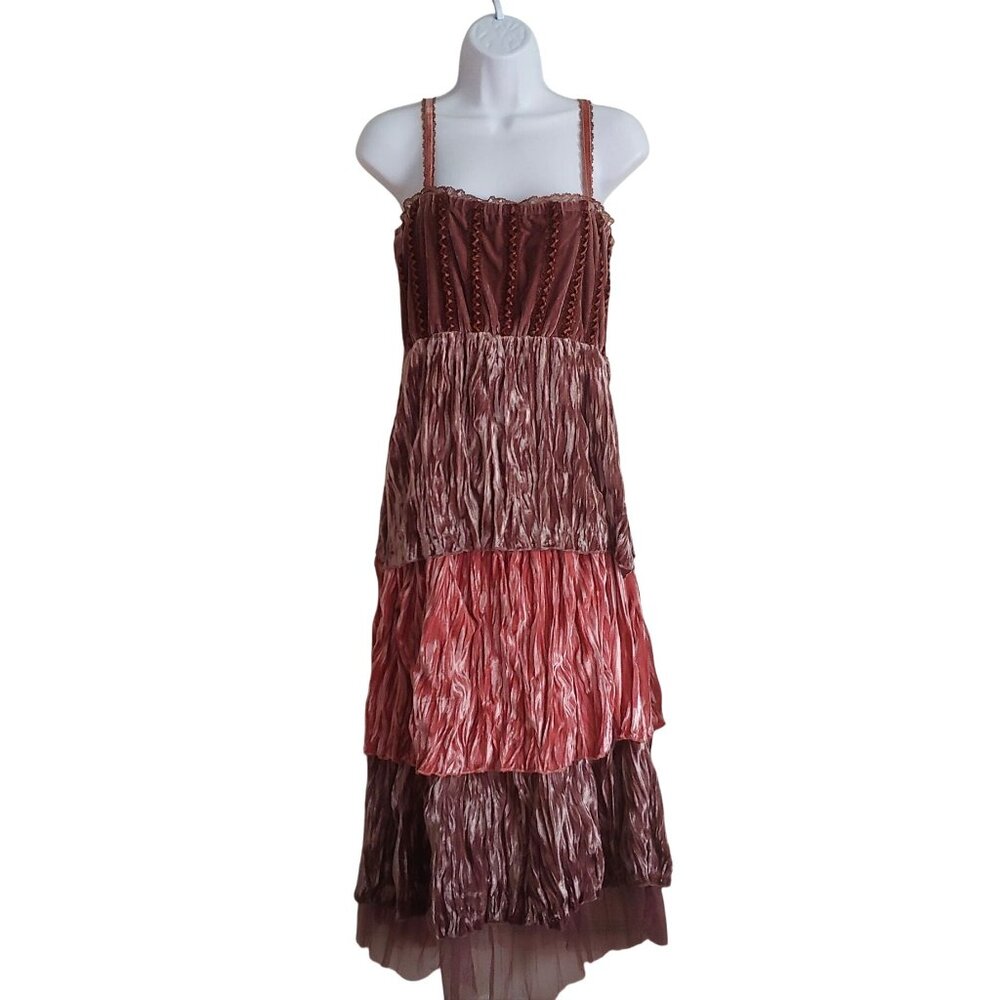 COPY - Kaity Crushed Velvet Tiered Color Block Sleeveless Lace Cottage Boho Dre…